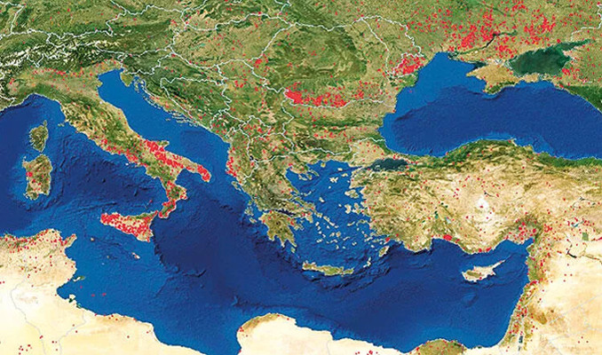 NASA'nın yangın haritasında Akdeniz alev alev